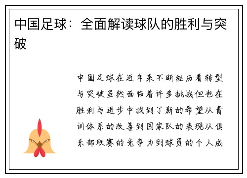 中国足球：全面解读球队的胜利与突破