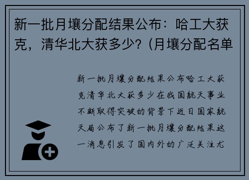 新一批月壤分配结果公布：哈工大获克，清华北大获多少？(月壤分配名单)